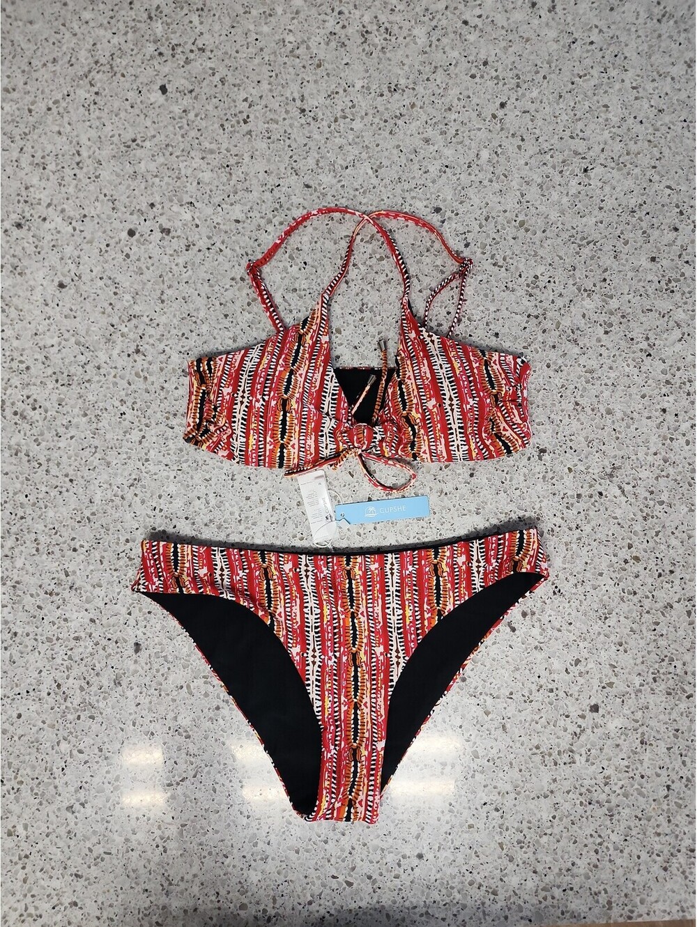 CUPSHE Red Tribal Print String Bikini Swimsuit